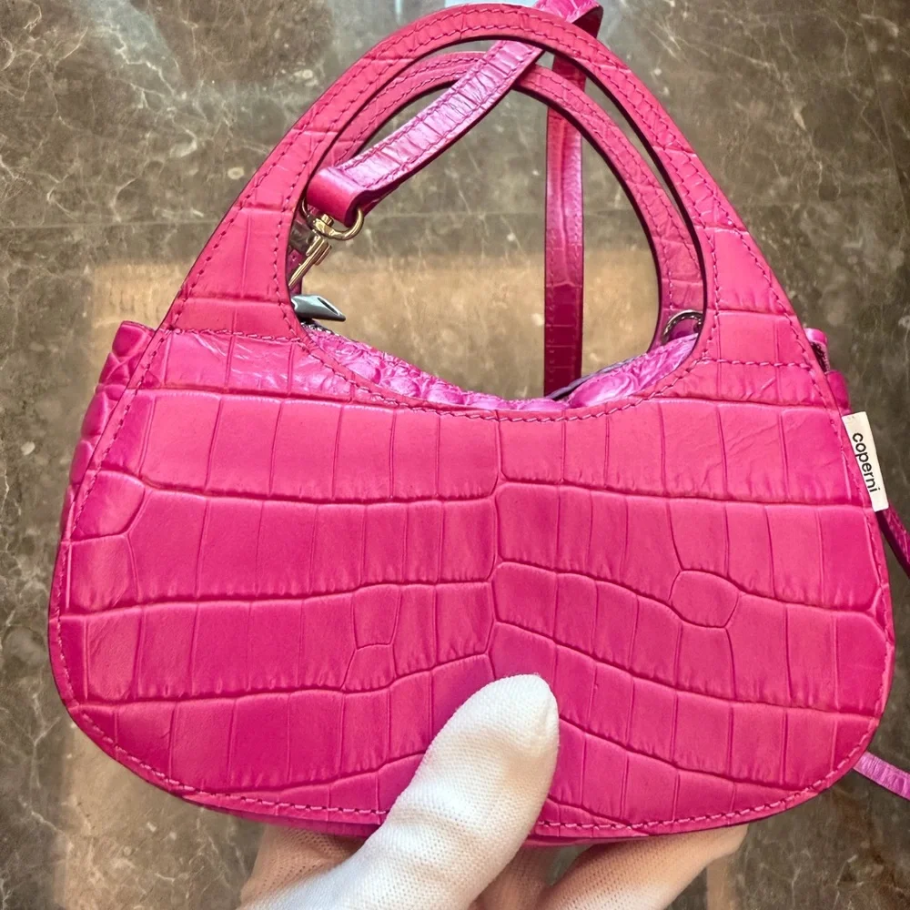 Coperni Fuchsia Croc-Embossed Mini Crossbody Bag